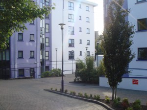 Exterior of student apartment building in Cork, Ireland.