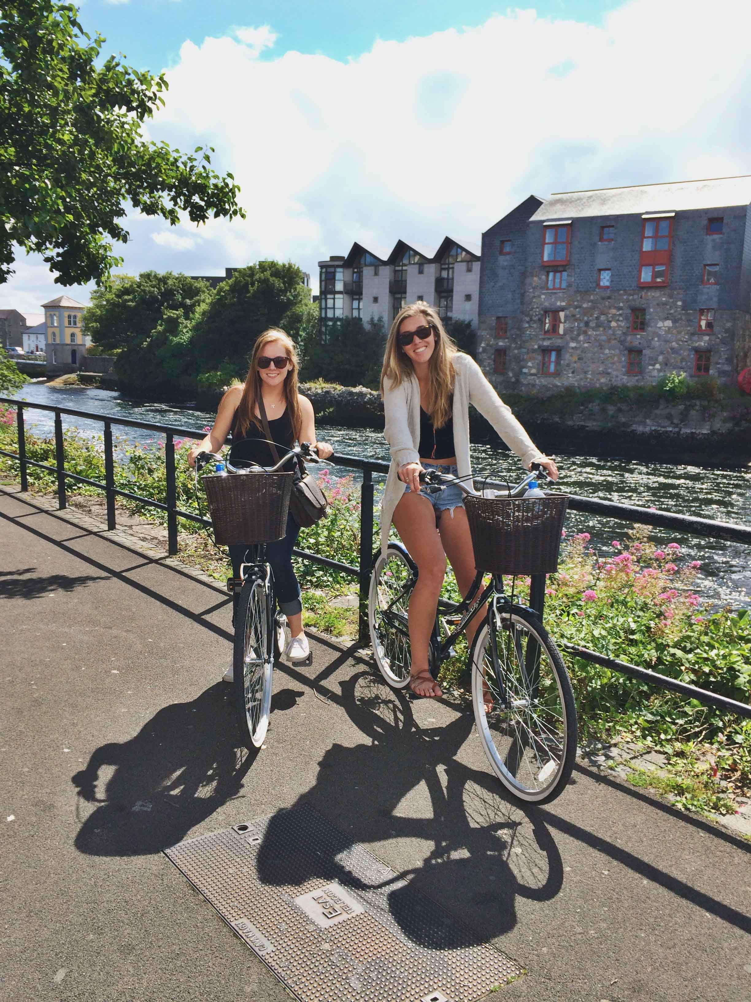 Students riding bikes in Galway, Ireland.