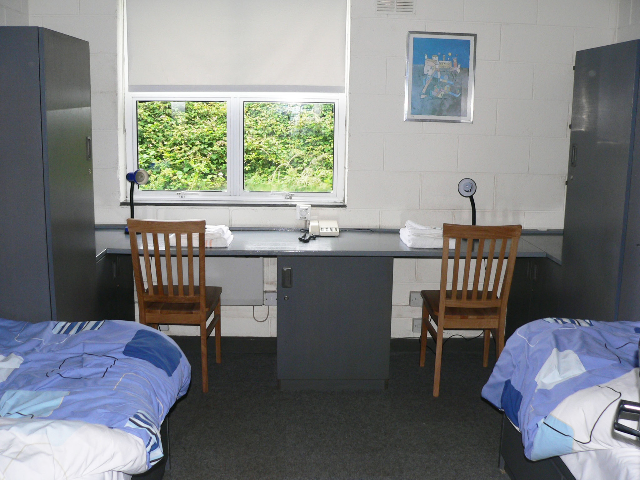 Bedroom in residence hall in Cork, Ireland.