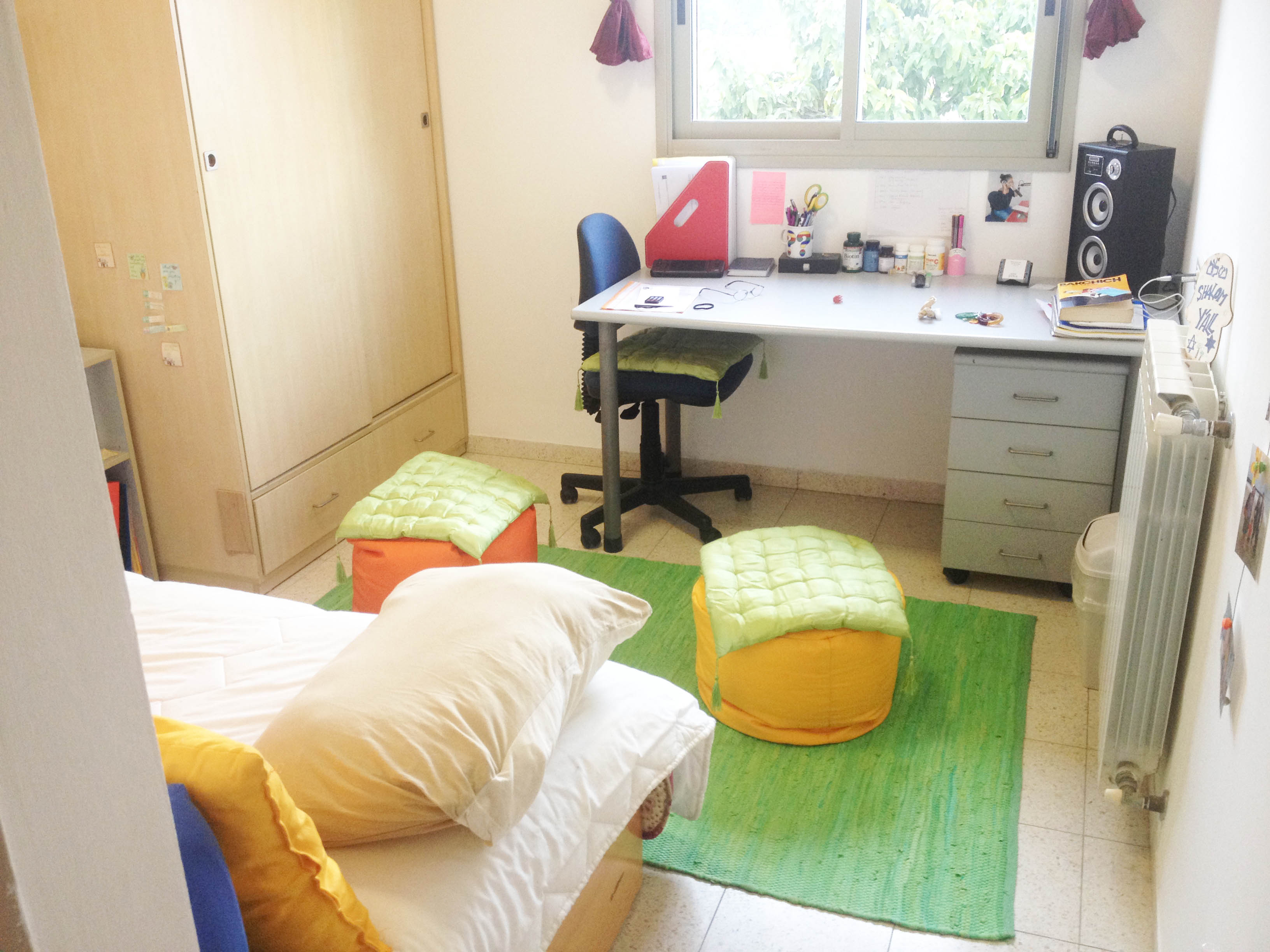Bedroom in student residence hall in Haifa, Israel.