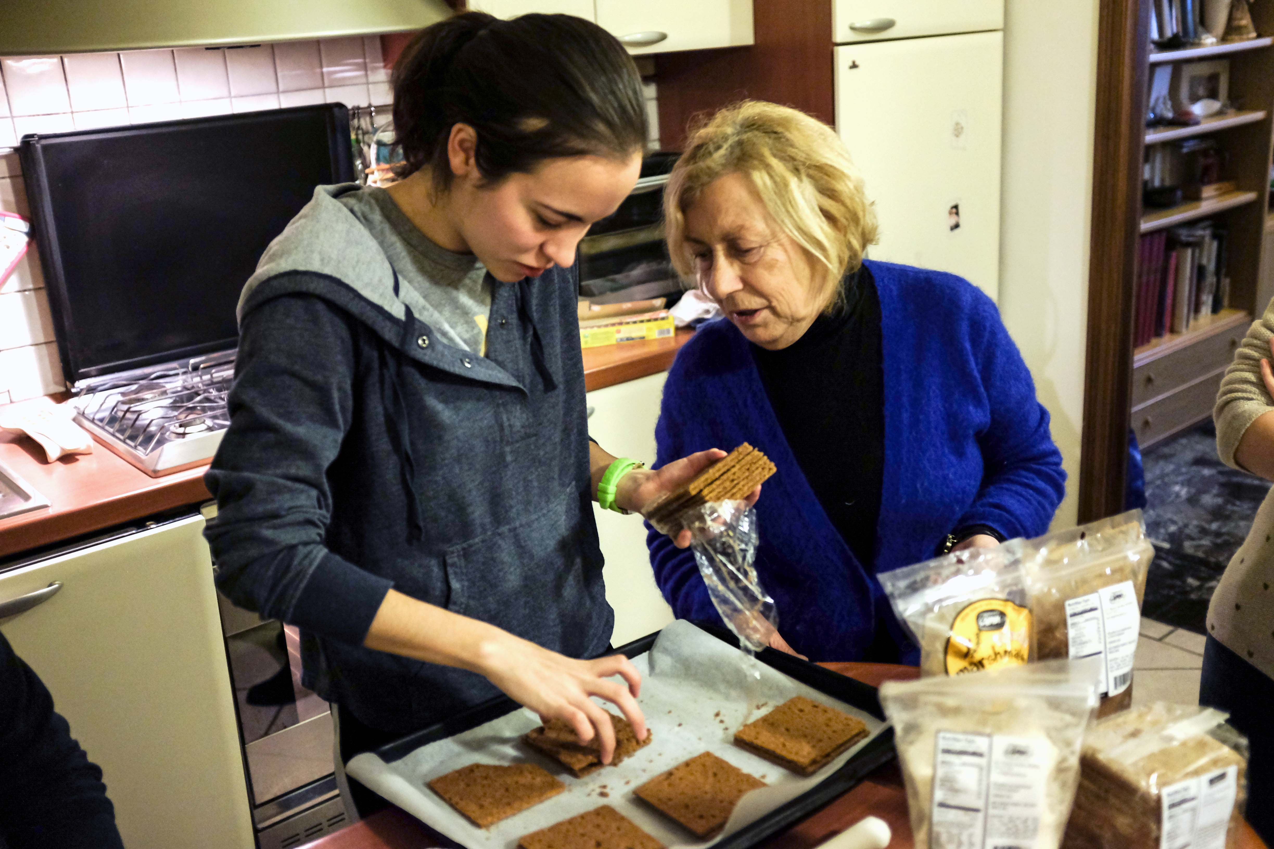 A student learning to bake from her host mom in Reggio Emilia, Italy.