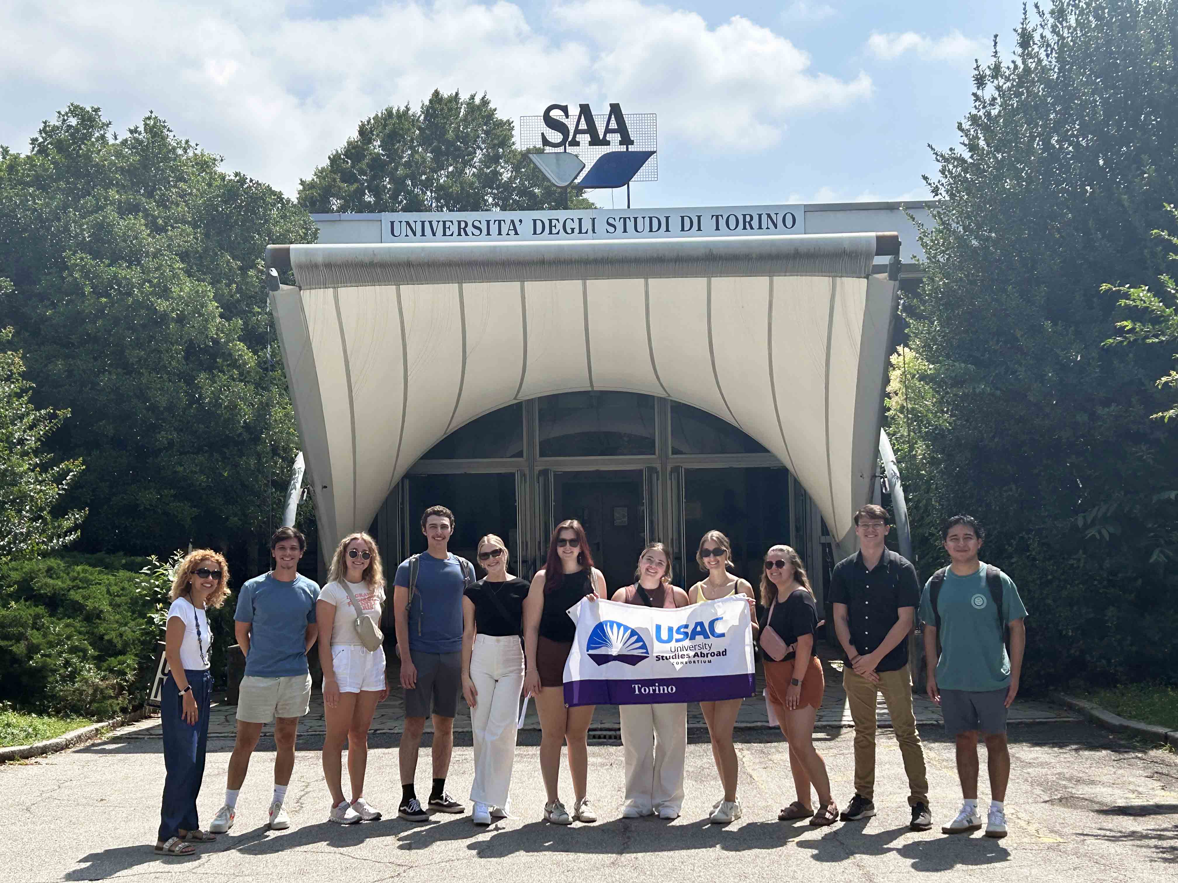 Students in front of the SAA - School of Management of the University of Torino in Torino, Italy.