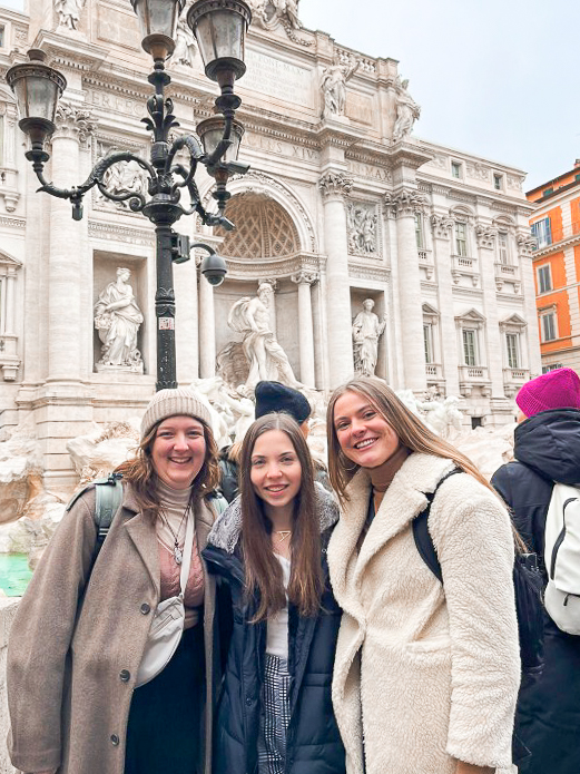 Students in front of the Trevi Fountain in Rome, Italy.