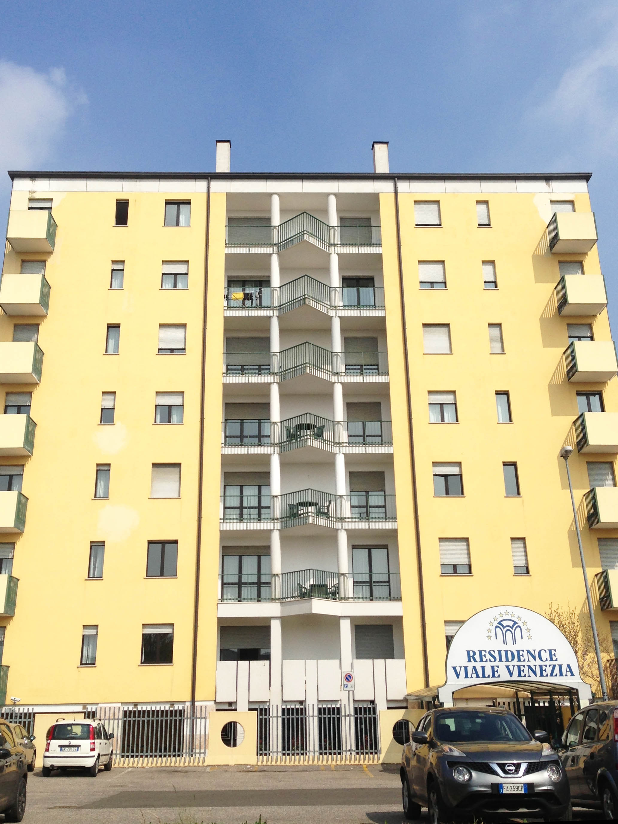 Exterior of student residence hall apartment building in Verona, Italy.