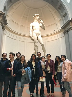 Students in front of the infamous Statue of David in Florence, Italy.