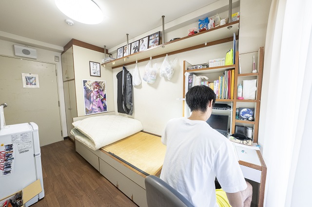 Bedroom in Keimeiryo Men's student dorm in Nishinomiya, Japan.