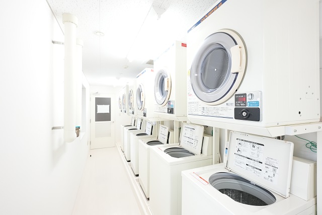 Laundry room in Seifuryo women's dorm in Nishinomiya, Japan.
