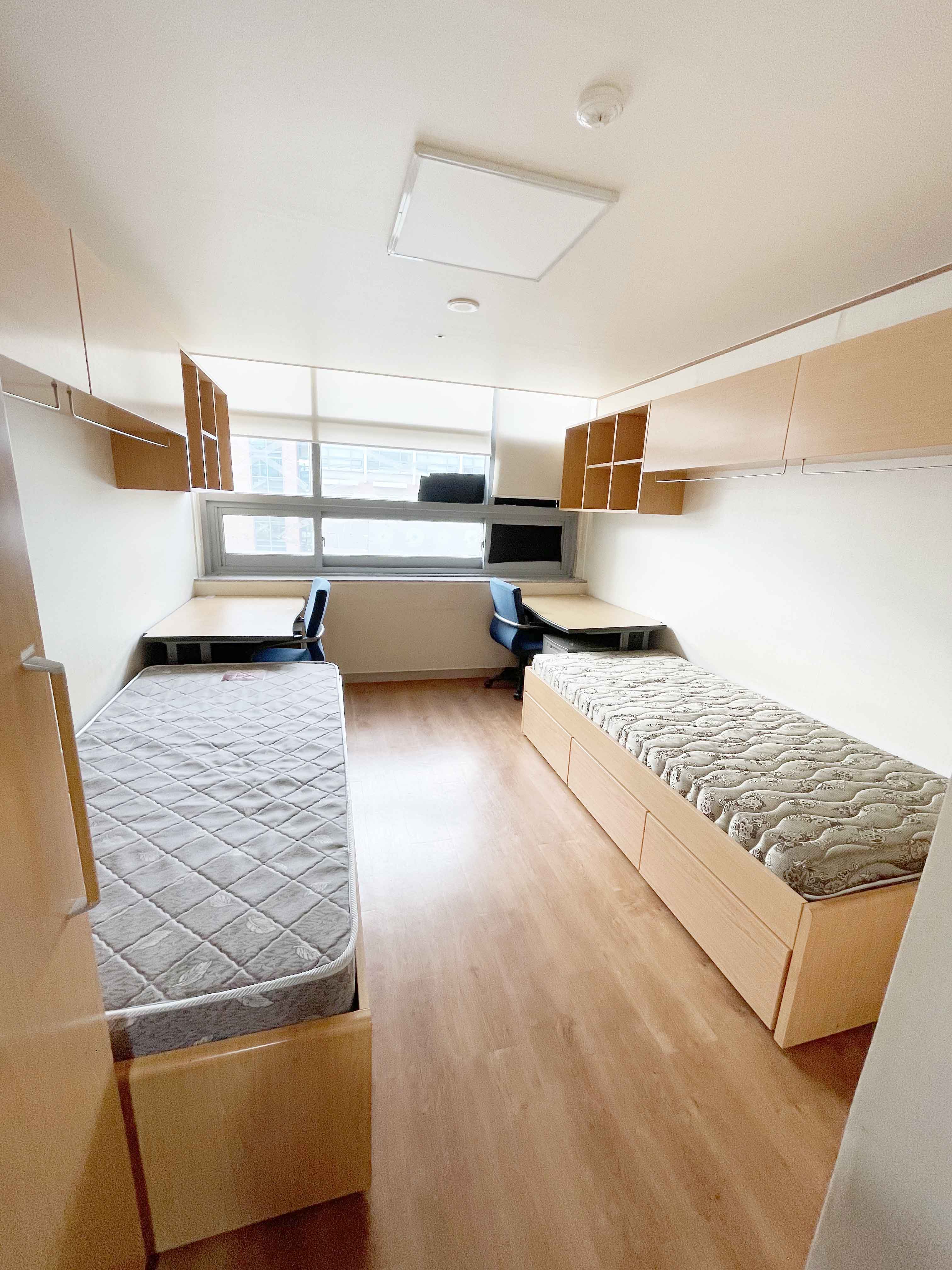 Bedroom in student dorm in Gwangju, Korea.