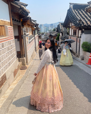 A student in traditional attire in Seoul, Korea.