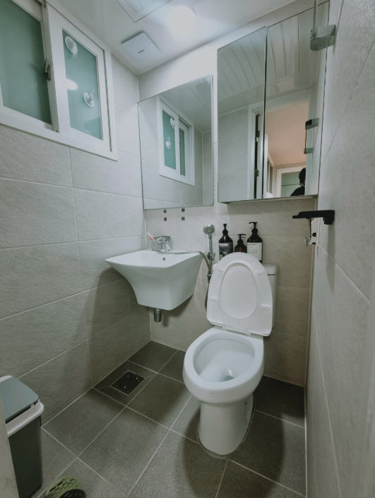 Bathroom in Raon Stay student apartments in Seoul, Korea.
