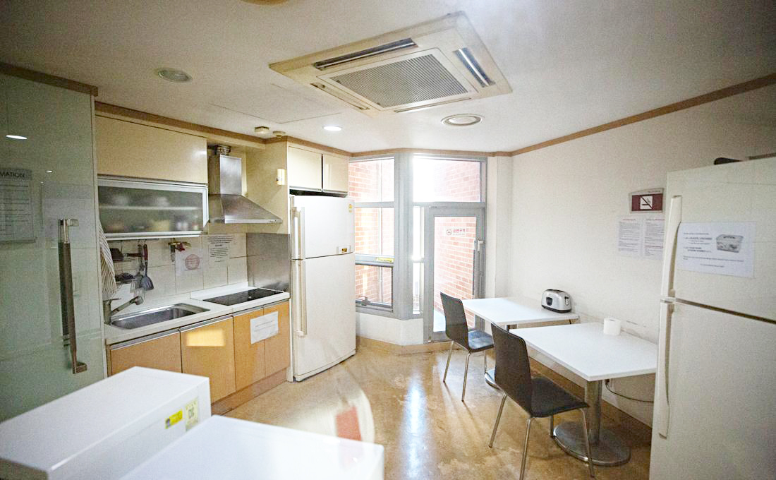 Kitchen in student dorm in Seoul, Korea.