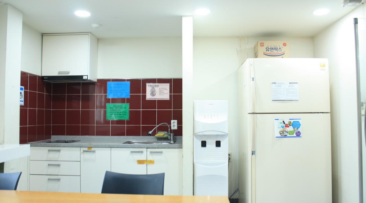 Kitchen in student dorm in Seoul, Korea.