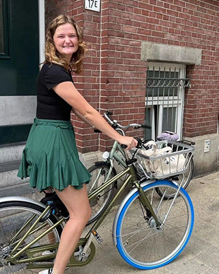 A student riding a bike in Maastricht, Netherlands.