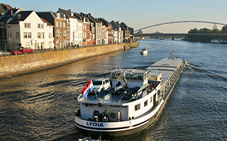 A boat on the river in Maastricht, Netherlands.