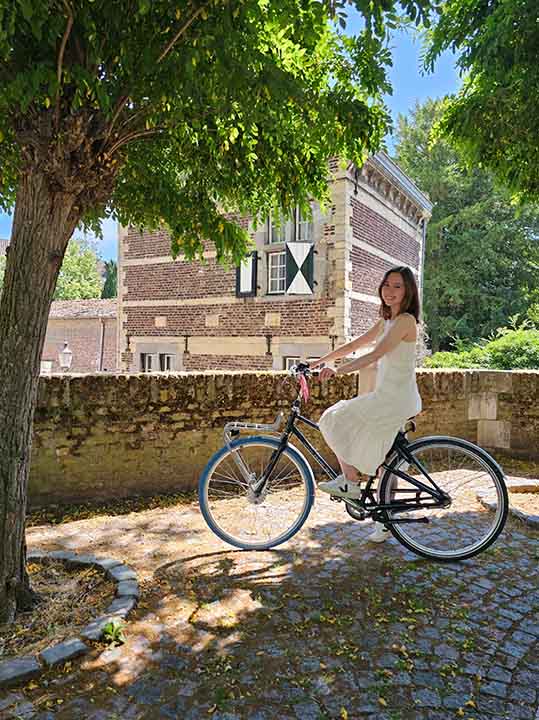 A student riding a bike in Maastricht, Netherlands.