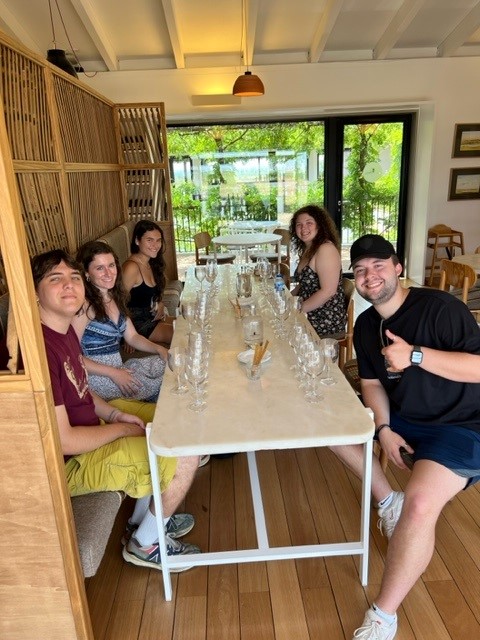 Students enjoying a wine tasting experience in Alentejo, Portugal.