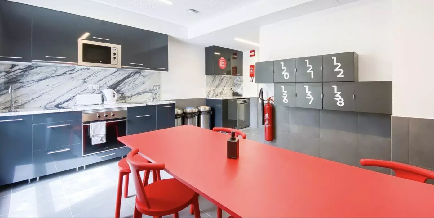 Kitchen in student apartment building in Lisbon, Portugal.
