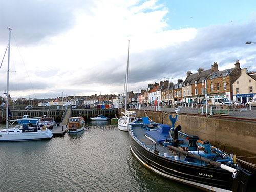 View of boats in the marina in St Andrews, Scotland.