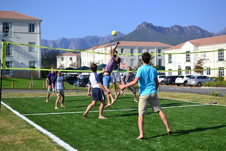 Students playing volleyball at Stellenbosch University in Stellenbosch, South Africa.