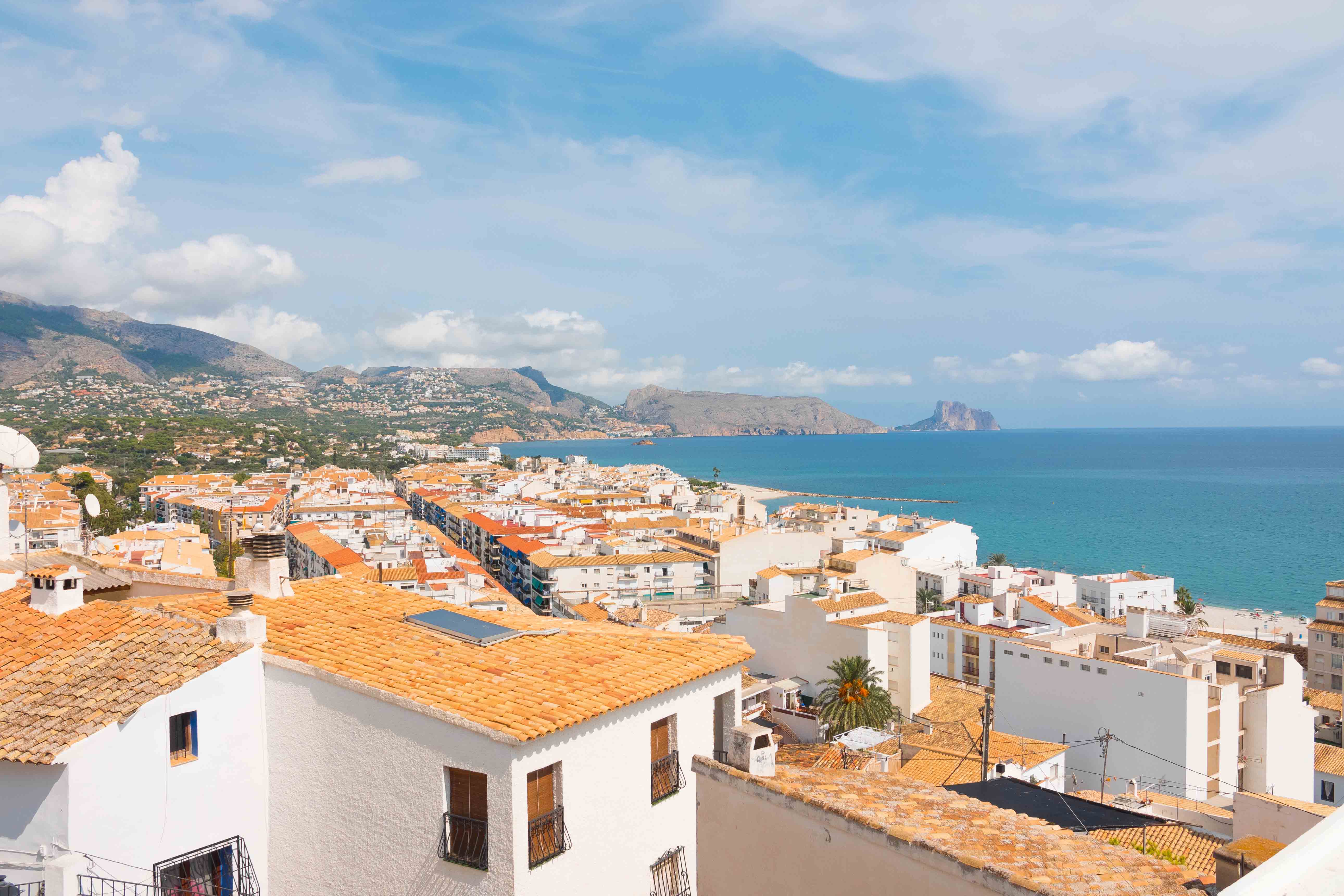 View over the historic white buildings in Altea, Spain.
