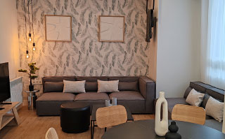 Living room of the shared apartment in downtown Bilbao, Spain.