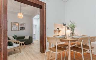Dining room in downtown apartment in Madrid, Spain.