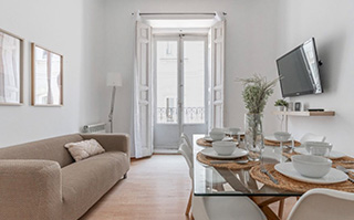 Living room in downtown apartment in Madrid, Spain.
