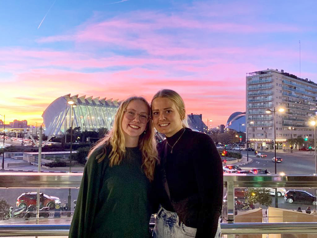 Students enjoying the sunset view of Valencia, Spain.