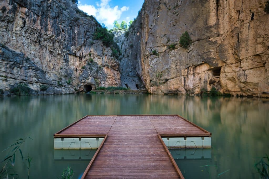 View of a doc over water in Chulilla, Spain.