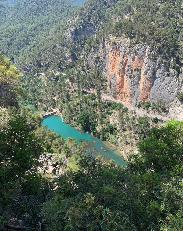 View of the cliffs and river in Montanejos, Spain.