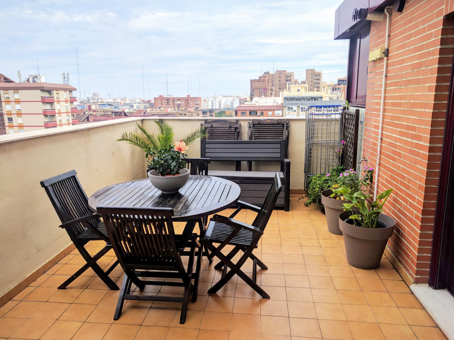 Balcony in student apartment in Valencia, Spain.