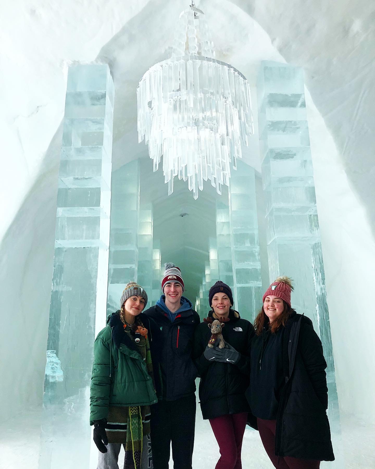 Students exploring the Ice Hotel in Sweden.