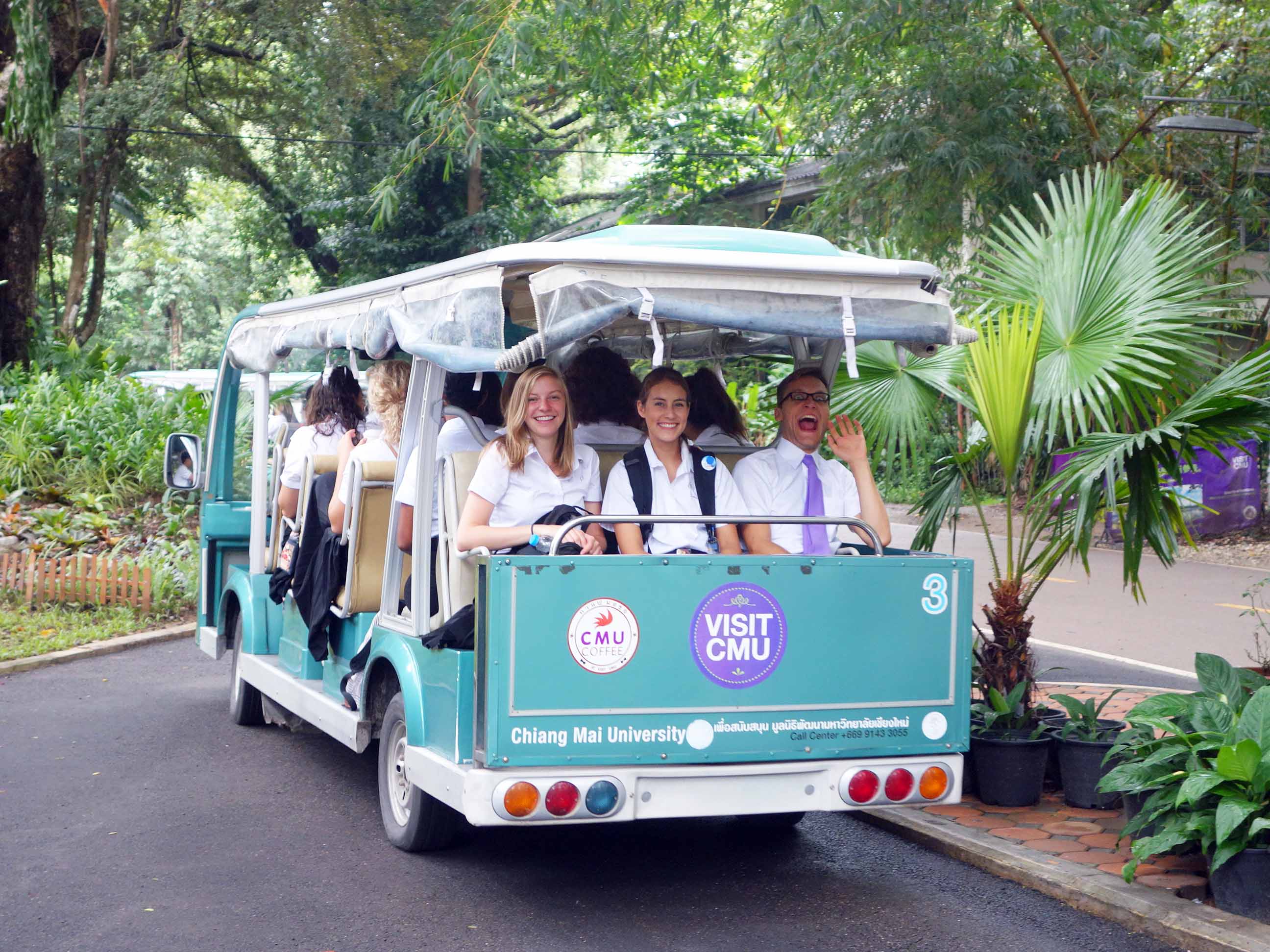 Students on the campus shuttle at Chiang Mai University (CMU) in Chiang Mai, Thailand.