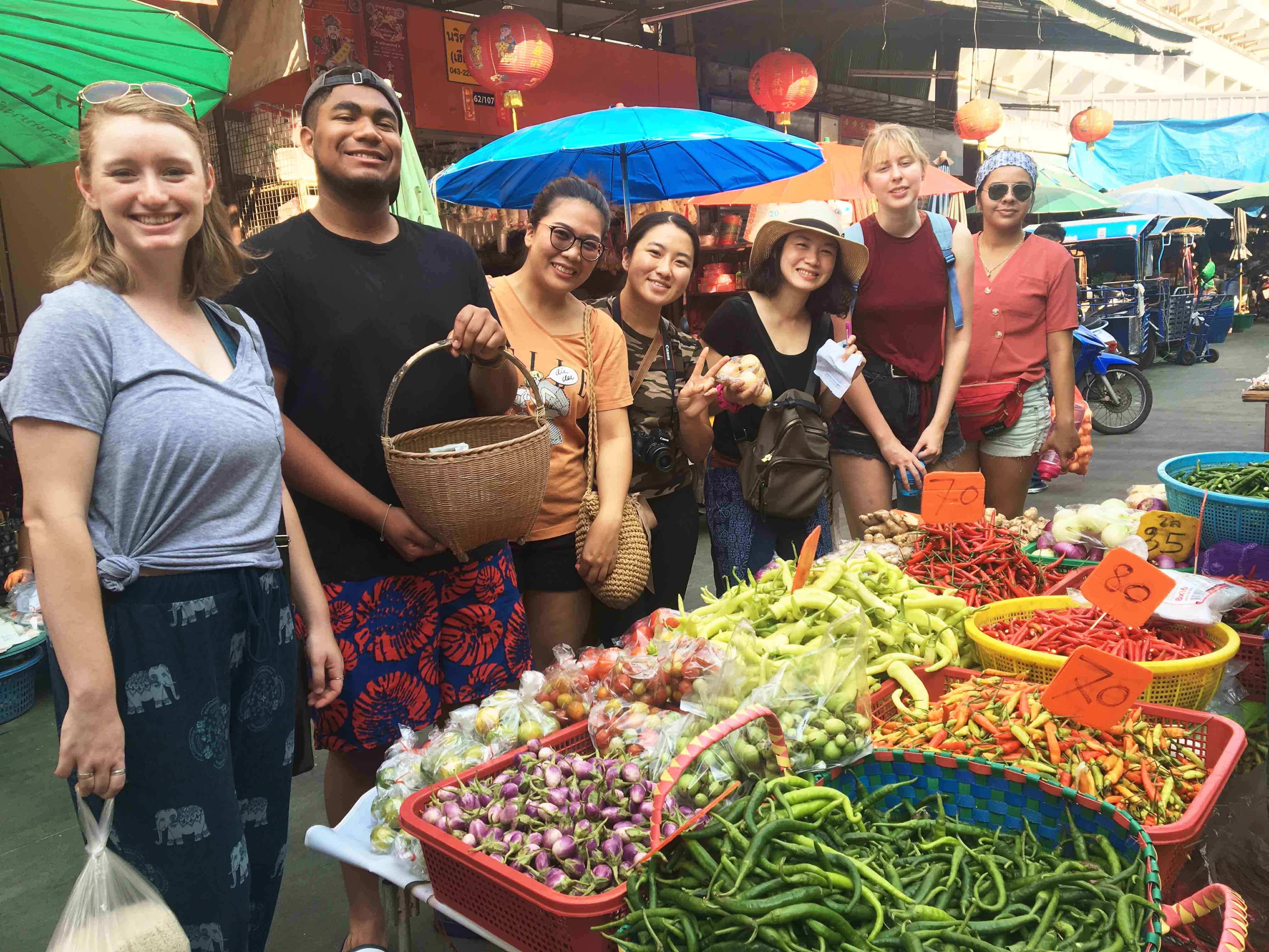 Students at a market in Khon Kaen, Thailand.