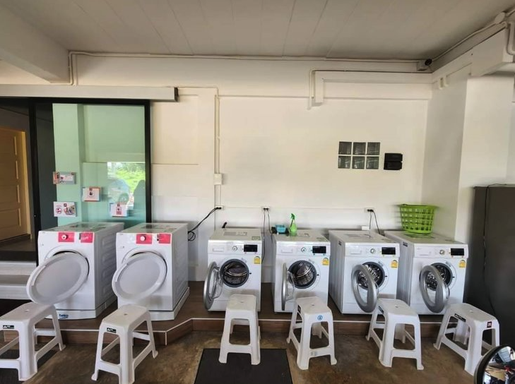 Laundry room in off-campus dormitory in Khon Kaen, Thailand.