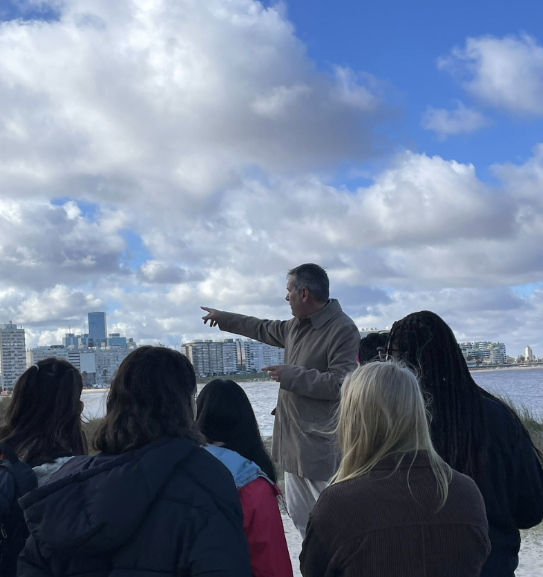 Students attending their orientation with a city tour of Montevideo, Uruguay.