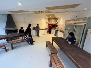 Kitchen and dining area in student housing in Montevideo, Uruguay.