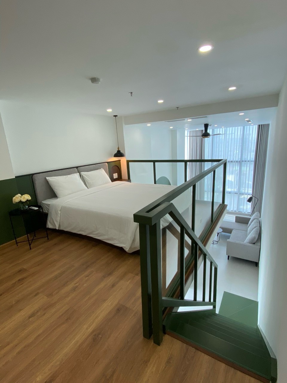 View of the bedroom loft in the student apartments in Da Nang, Vietnam.